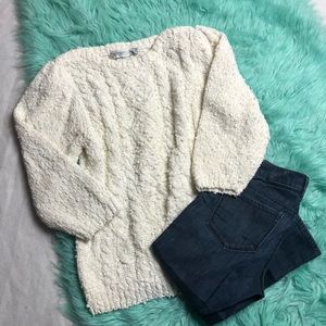 Pretense knit sweater sleeve poof pearls shoulder cream size large
